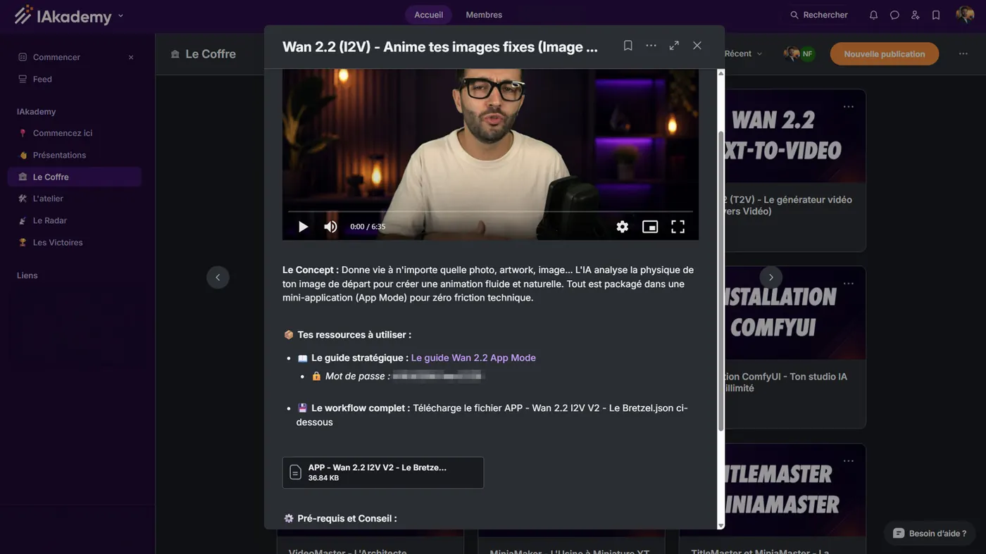 Fiche d'un système avec sa vidéo d'explication et son guide